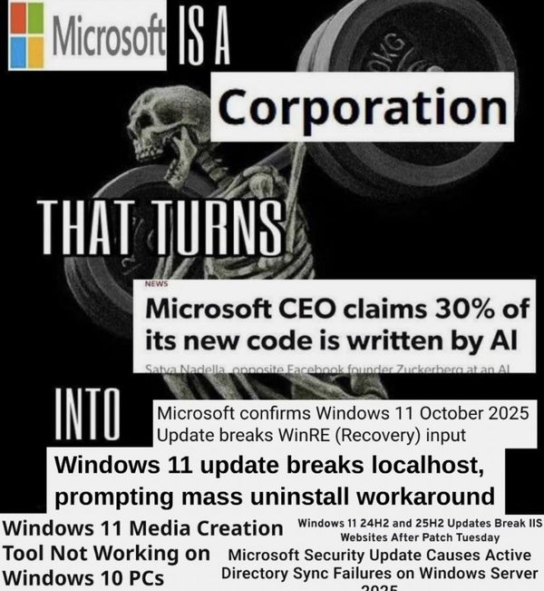 "My body is a machine" meme making fun of Microsoft